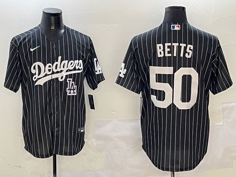 Men Los Angeles Dodgers #50 Betts Black Stripe Jointly Name 2025 Nike MLB Jersey style 12->los angeles dodgers->MLB Jersey